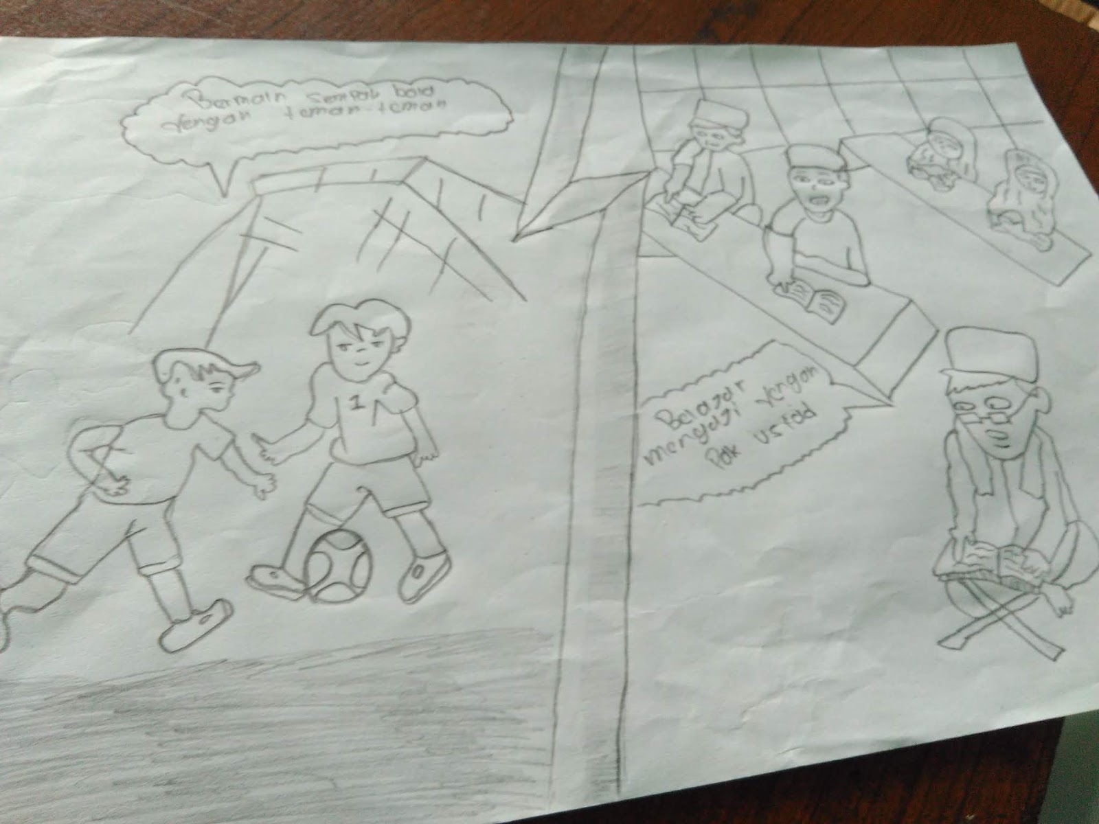 contoh hasil gambar komik peristiwa pendek tentang hak dan kewajiban karya anak kelas V SD