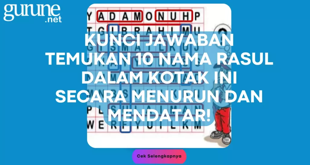 Kunci Jawaban Temukan 10 Nama Rasul Dalam Kotak ini Secara Menurun dan Mendatar