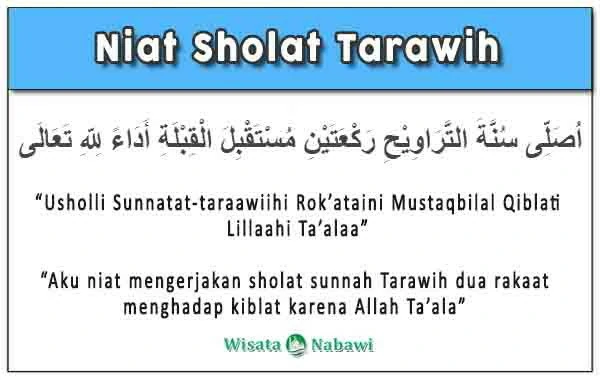 Menuliskan lafaz niat shalat tarawih dan artinya