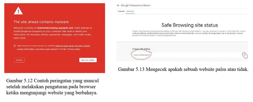 Gambar berikut menunjukkan contoh peringatan yang dikeluarkan oleh browser.