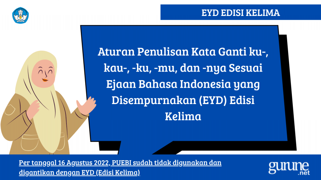 Aturan Penulisan Kata Ganti ku-, kau-, -ku, -mu, dan -nya Sesuai Ejaan Bahasa Indonesia yang Disempurnakan (EYD) Edisi Kelima